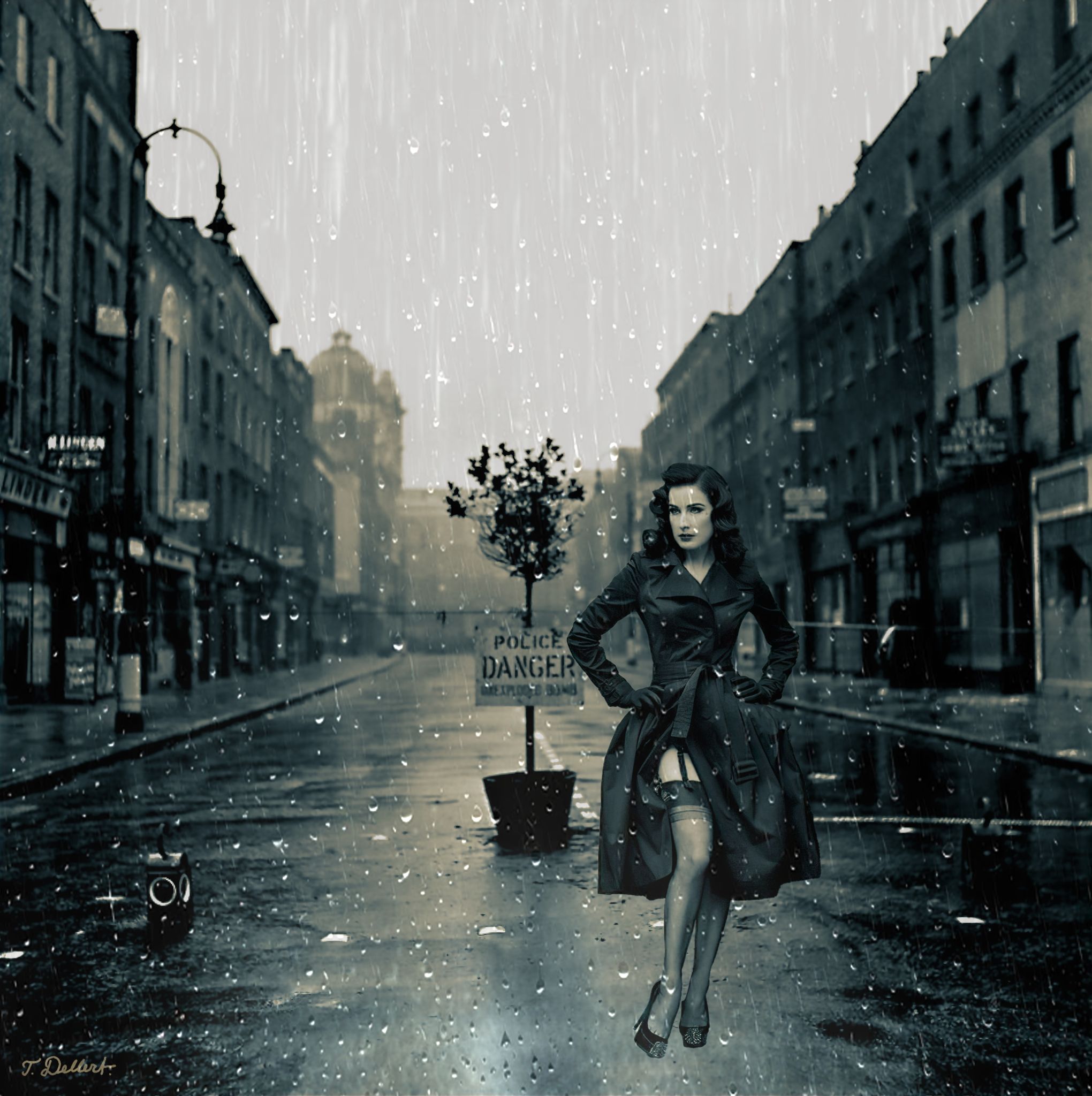 Dita in London in the rain 
